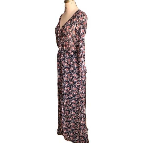 Zara maxi dark floral print chiffon long sleeve dress - Picture 4 of 16